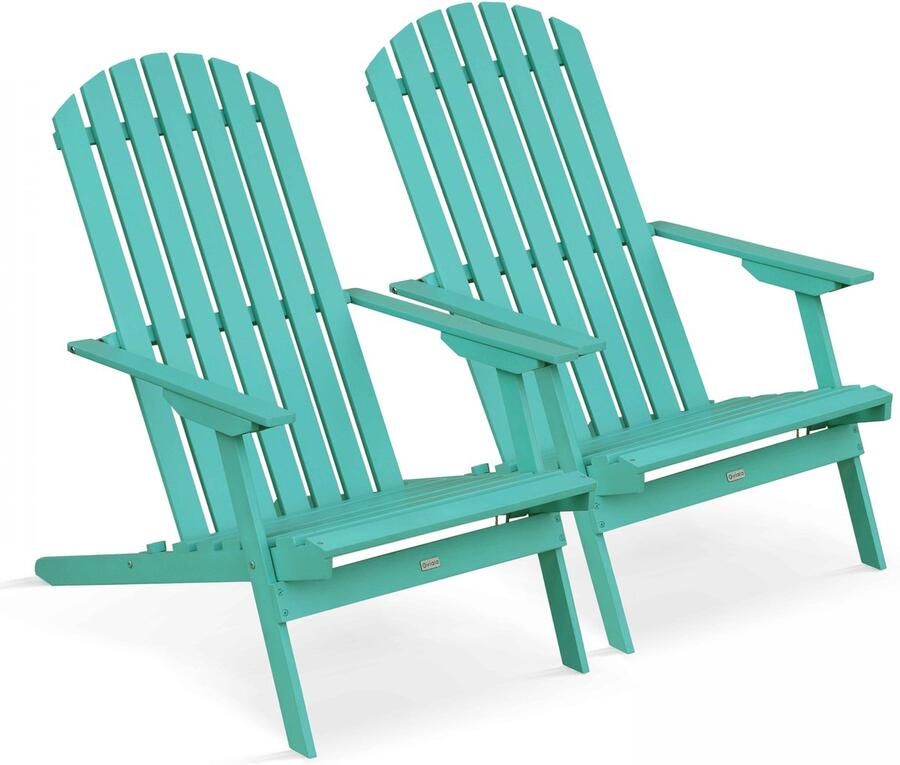 Oviala Set van 2 inklapbare eucalyptus houten fauteuils in turquoise Calgary