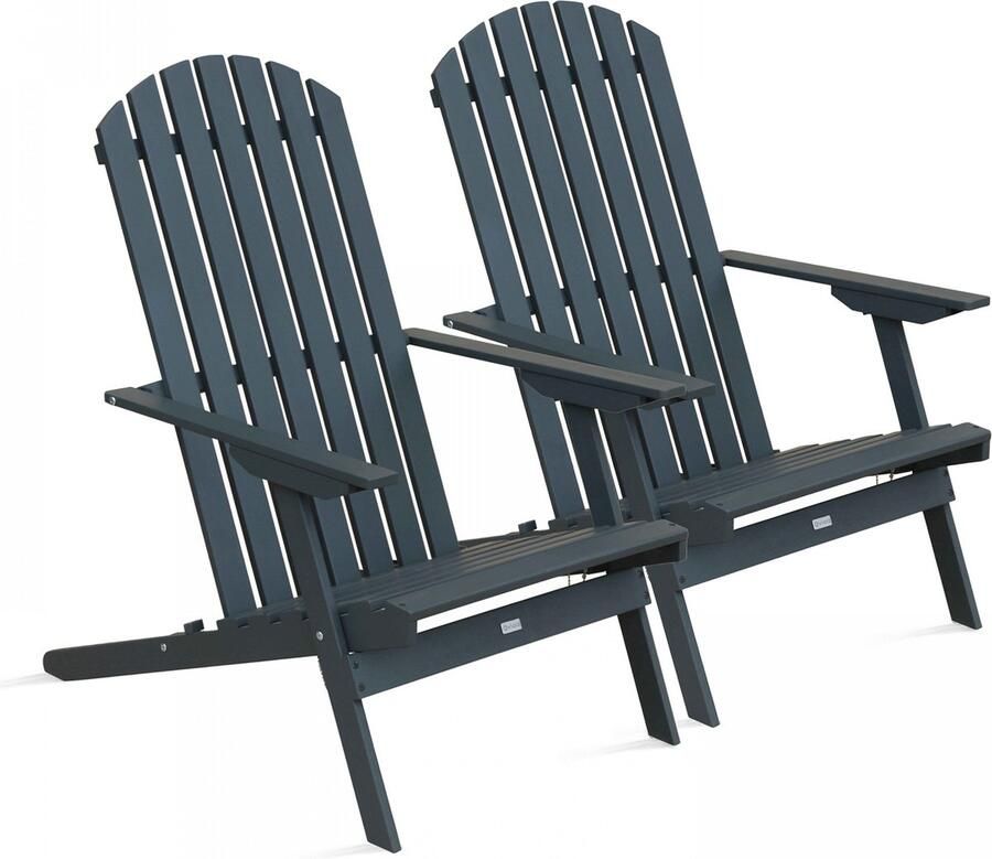 Oviala Set van 2 inklapbare grijze eucalyptus houten fauteuils Calgary