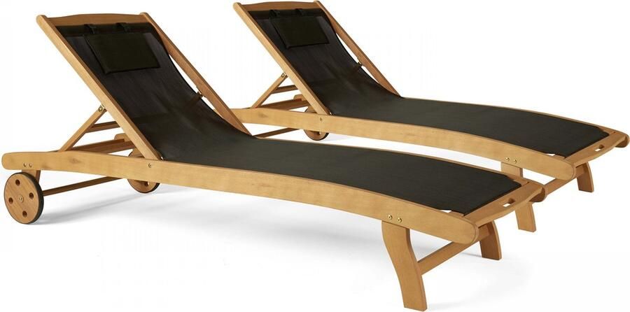 Oviala Set van 2 ligstoelen in zwart eucalyptus Aubagne