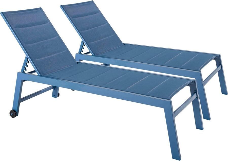 Oviala Set van 2 ligstoelen met blauwe textilene Noumea