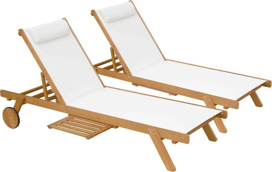 Oviala Set van 2 ligstoelen met kussen en wit houten tafeltje Calgary