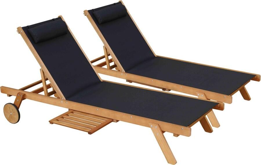 Oviala Set van 2 ligstoelen met kussen en zwart houten tafeltje Calgary