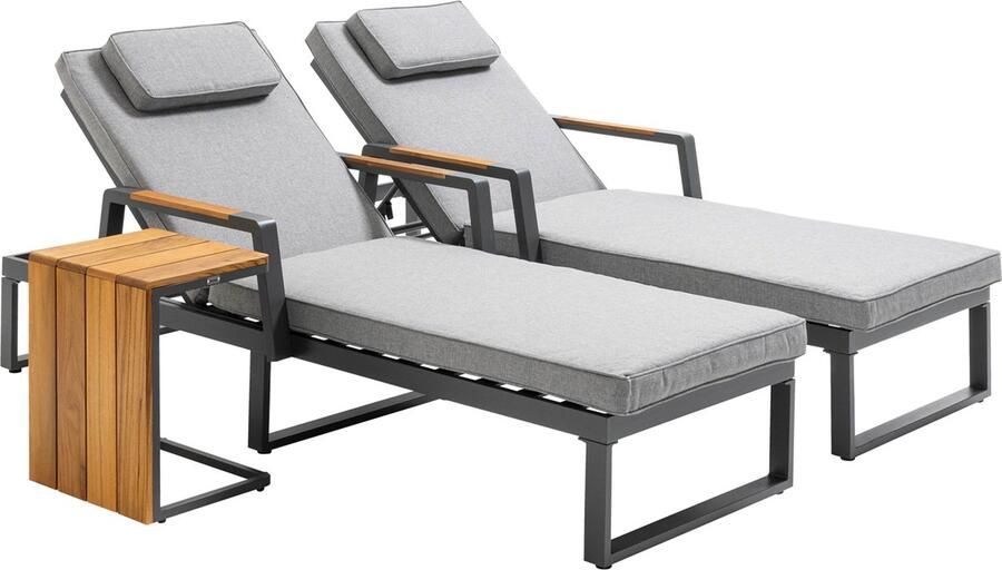 Oviala Set van 2 ligstoelen van en teakhout met 1 plank Lagoa