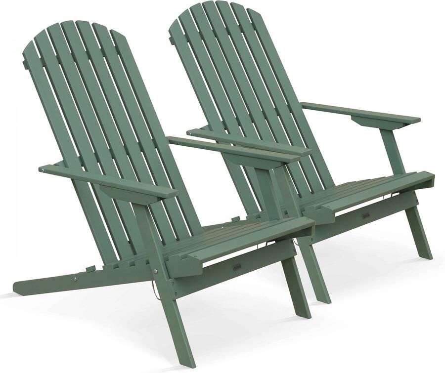 Oviala Set van 2 opvouwbare fauteuils van groen cactus eucalyptus hout