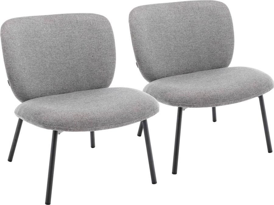 Oviala Set van 2 relaxfauteuils in staal en donkergrijze stof Jaden