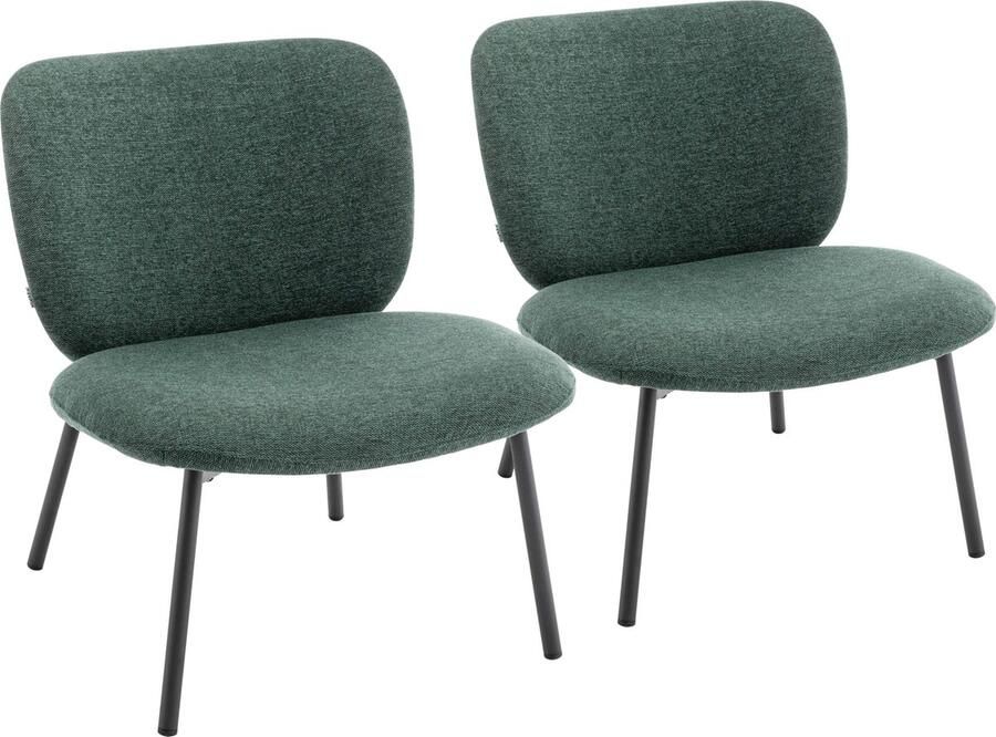 Oviala Set van 2 relaxfauteuils in staal en donkergroene stof Jaden