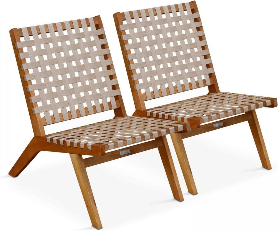 Oviala Set van 2 relaxfauteuils van taupekleurig eucalyptushout