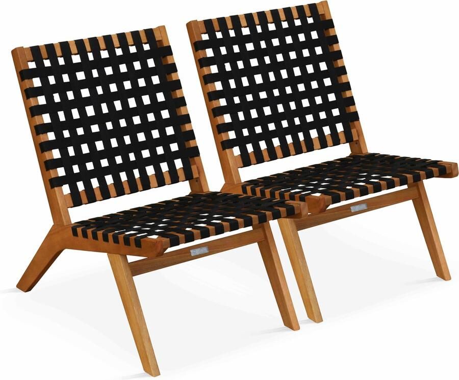 Oviala Set van 2 relaxfauteuils van zwart eucalyptus hout Bondy