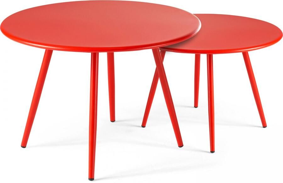 Oviala Set van 2 ronde salontafels in rood staal Palavas