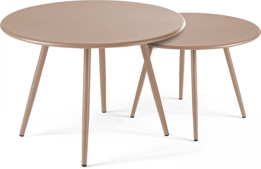 Oviala Set van 2 ronde salontafels in taupekleurig staal Palavas
