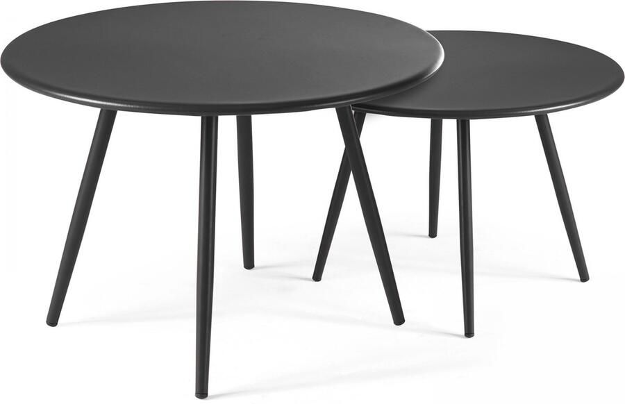 Oviala Set van 2 ronde salontafels van antracietkleurig staal Palavas