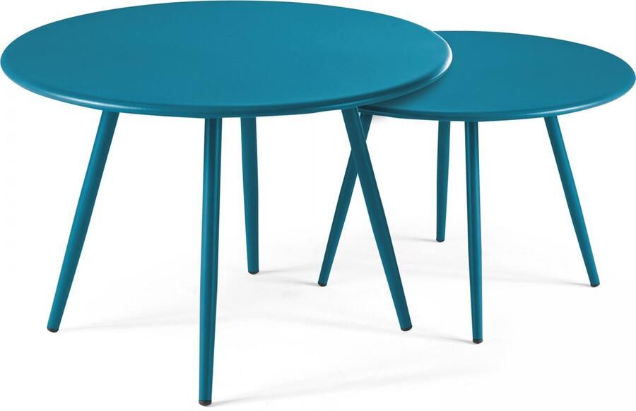 Oviala Set van 2 ronde salontafels van blauw pacifisch staal Palavas