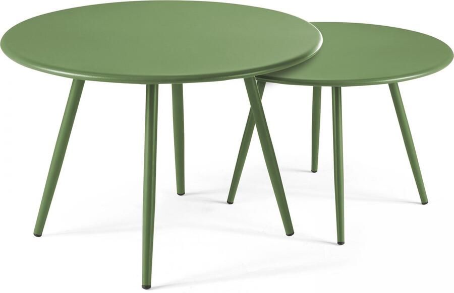 Oviala Set van 2 ronde salontafels van groen cactus staal Palavas