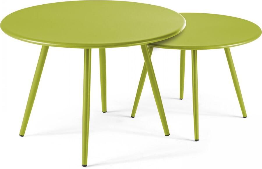 Oviala Set van 2 ronde salontafels van groen staal Palavas