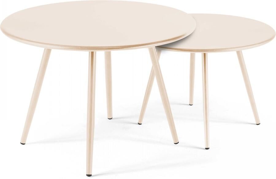 Oviala Set van 2 ronde salontafels van ivoorkleurig staal 50 cm Palavas
