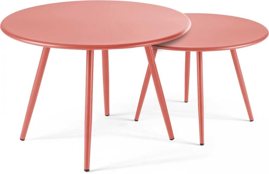 Oviala Set van 2 ronde salontafels van klei staal 50 cm Palavas