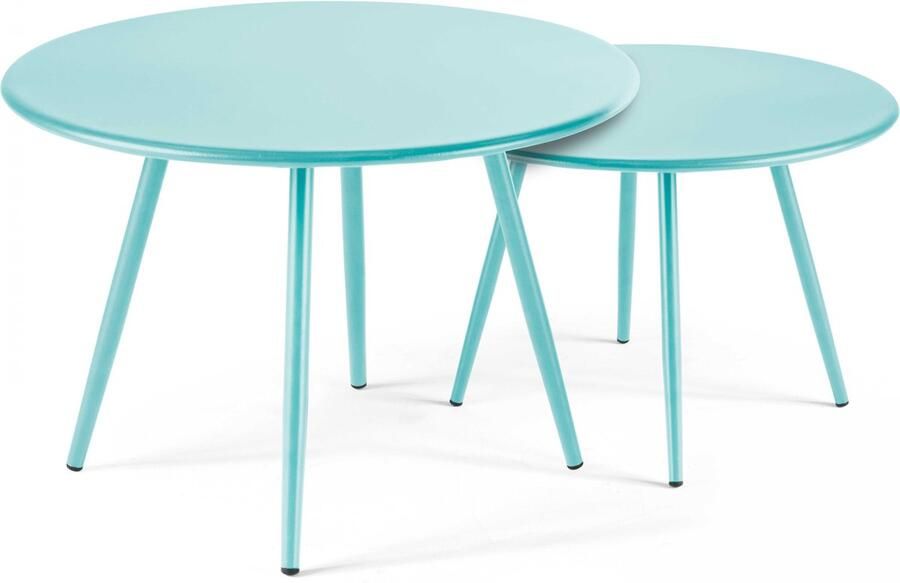 Oviala Set van 2 ronde salontafels van turquoise staal 50 cm Palavas