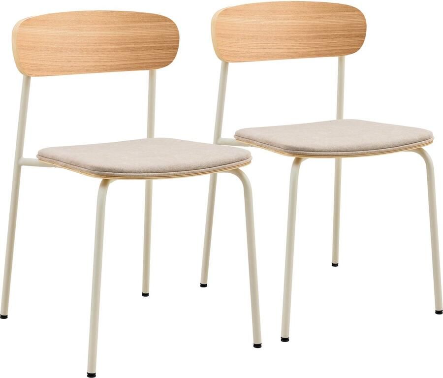 Oviala Set van 2 stapelbare beige houten stoelen Lexy