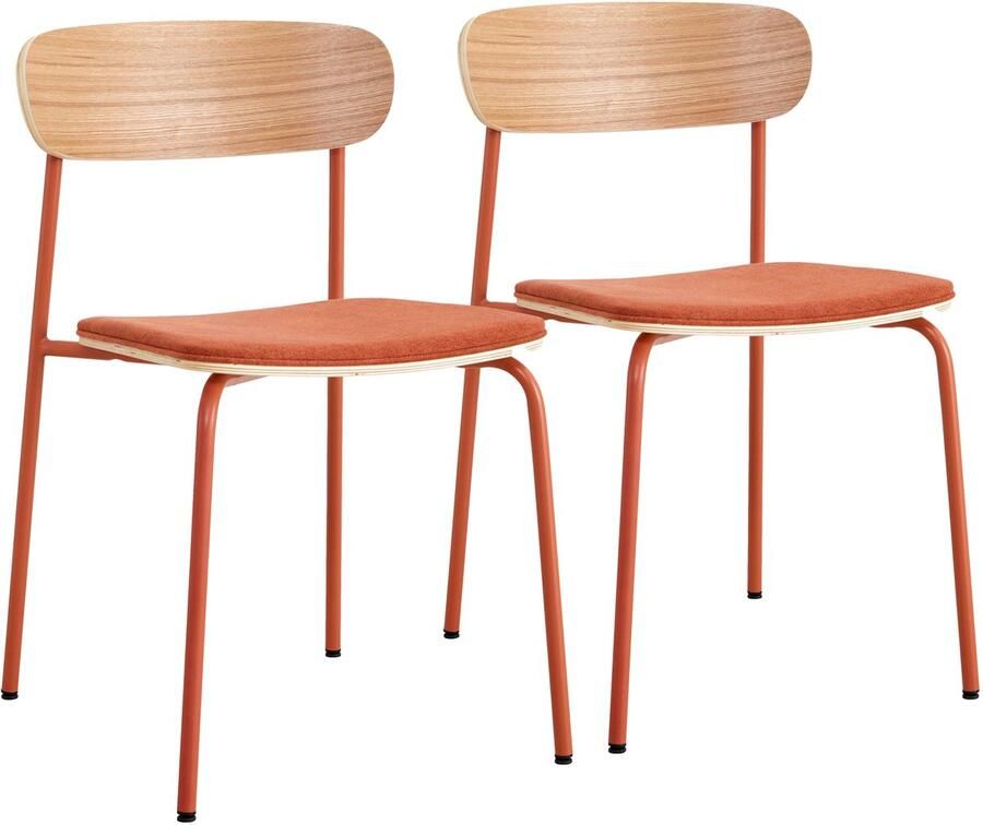 Oviala Set van 2 stapelbare stoelen in oranje hout Lexy