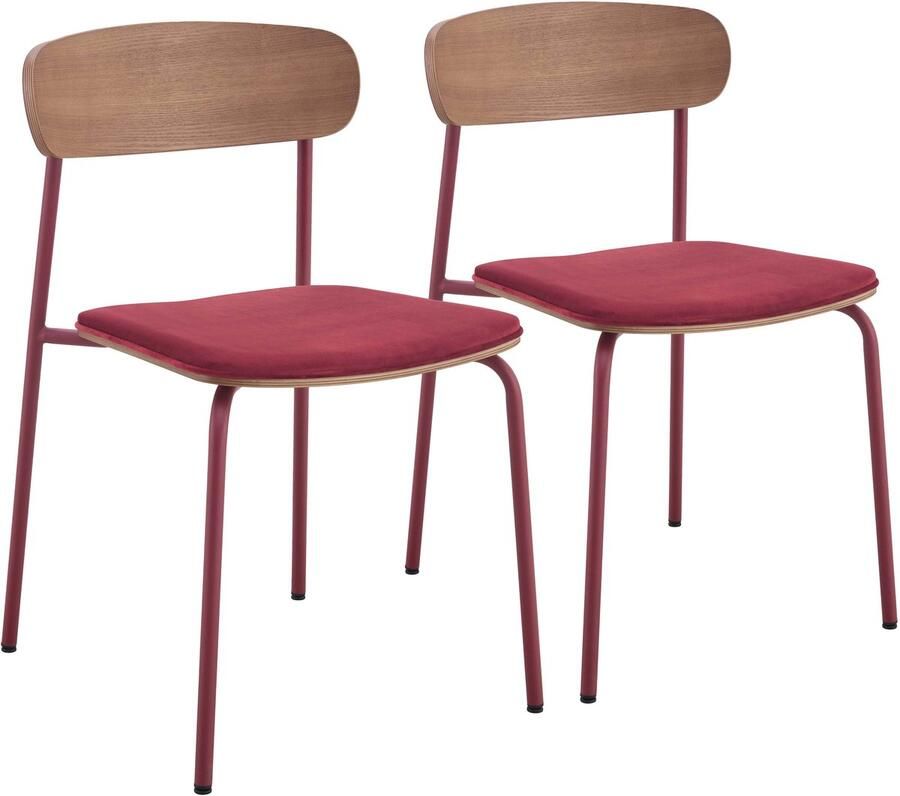 Oviala Set van 2 stapelbare stoelen van bordeauxrood hout Lexy