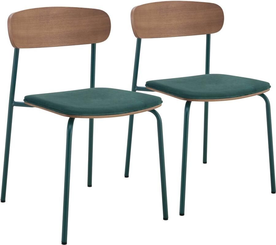 Oviala Set van 2 stapelbare stoelen van kakigroen hout Lexy