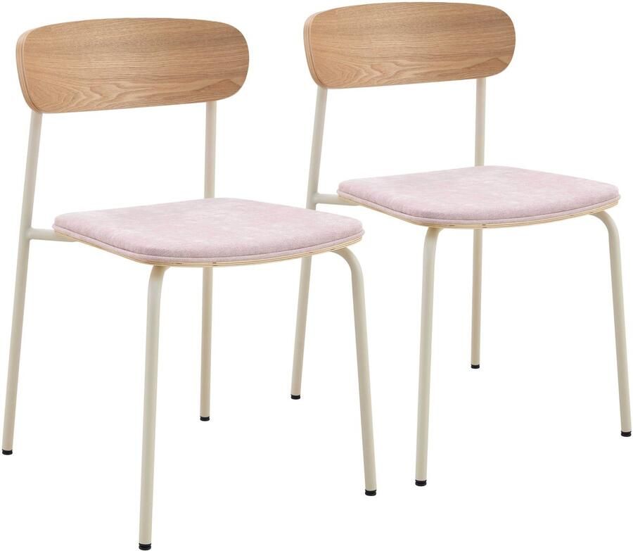 Oviala Set van 2 stapelbare stoelen van roze hout Lexy
