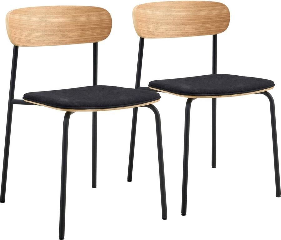 Oviala Set van 2 stapelbare zwarte houten stoelen Lexy