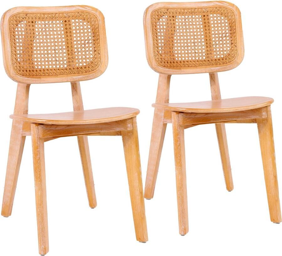 Oviala Set van 2 stoelen in Scandinavische stijl in iepenhout en natuurlijk rotan