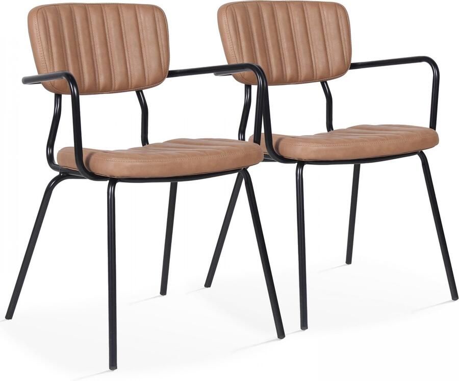 Oviala Set van 2 stoelen met armleuningen in lichtbruin gecoat textiel York