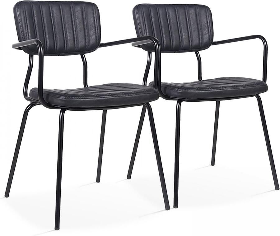 Oviala Set van 2 stoelen met armleuningen in zwart gecoat textiel York