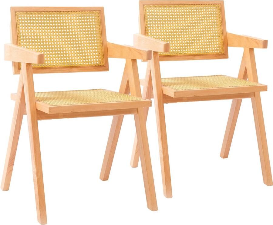 Oviala Set van 2 stoelen met armleuningen van natuurlijk rotan en massief hout