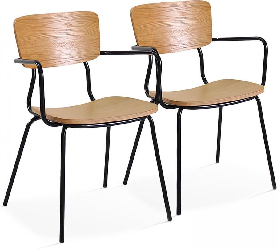 Oviala Set van 2 stoelen met houten armleuningen Skola