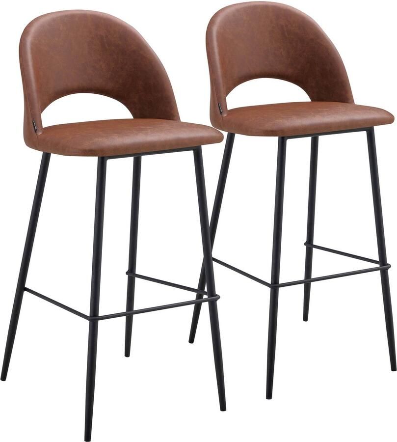 Oviala Set van 2 stoelen van bruin gecoat textiel en metaal Lou