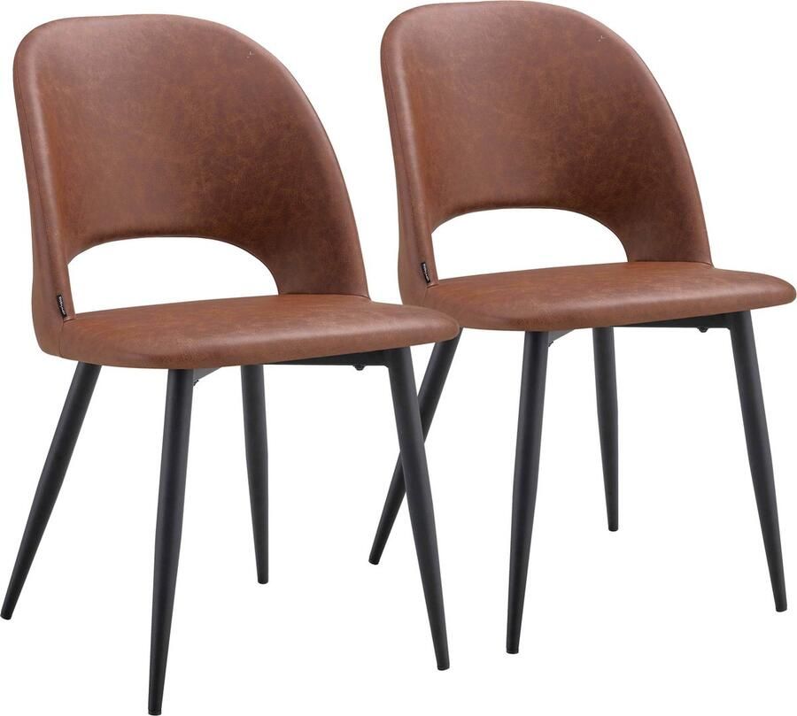 Oviala Set van 2 stoelen van bruin gecoat textiel en staal Lou