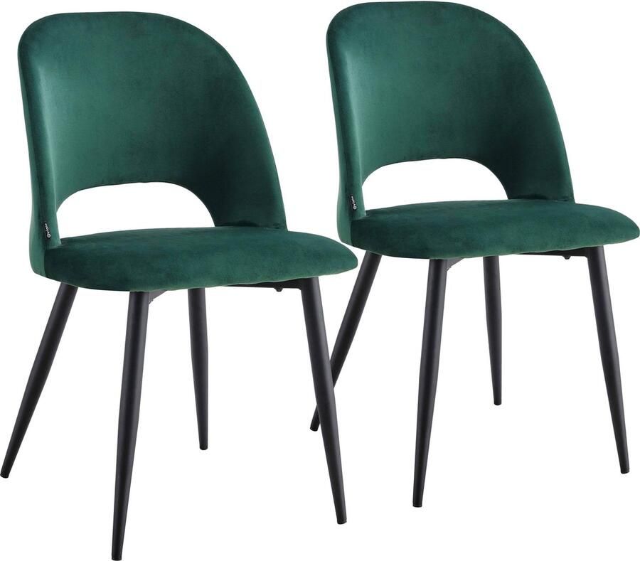 Oviala Set van 2 stoelen van staal en groen fluweel Lou