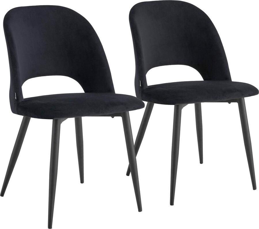Oviala Set van 2 stoelen van staal en zwart fluweel Lou