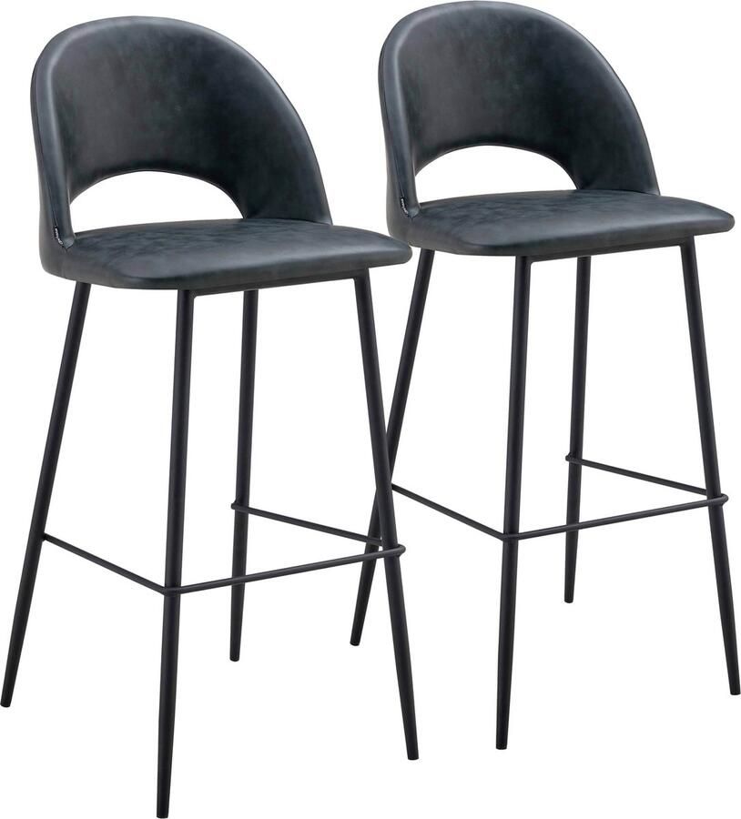 Oviala Set van 2 zwart gecoat textiel metalen stoelen Lou