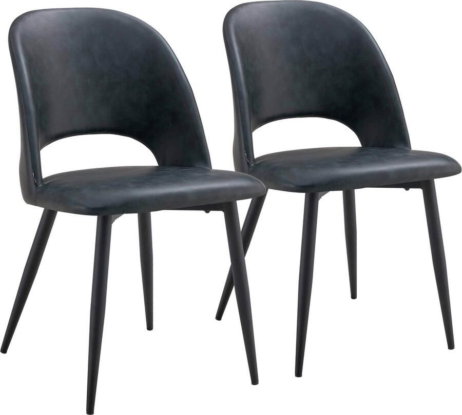 Oviala Set van 2 zwart gecoate stoelen van textiel en staal Lou