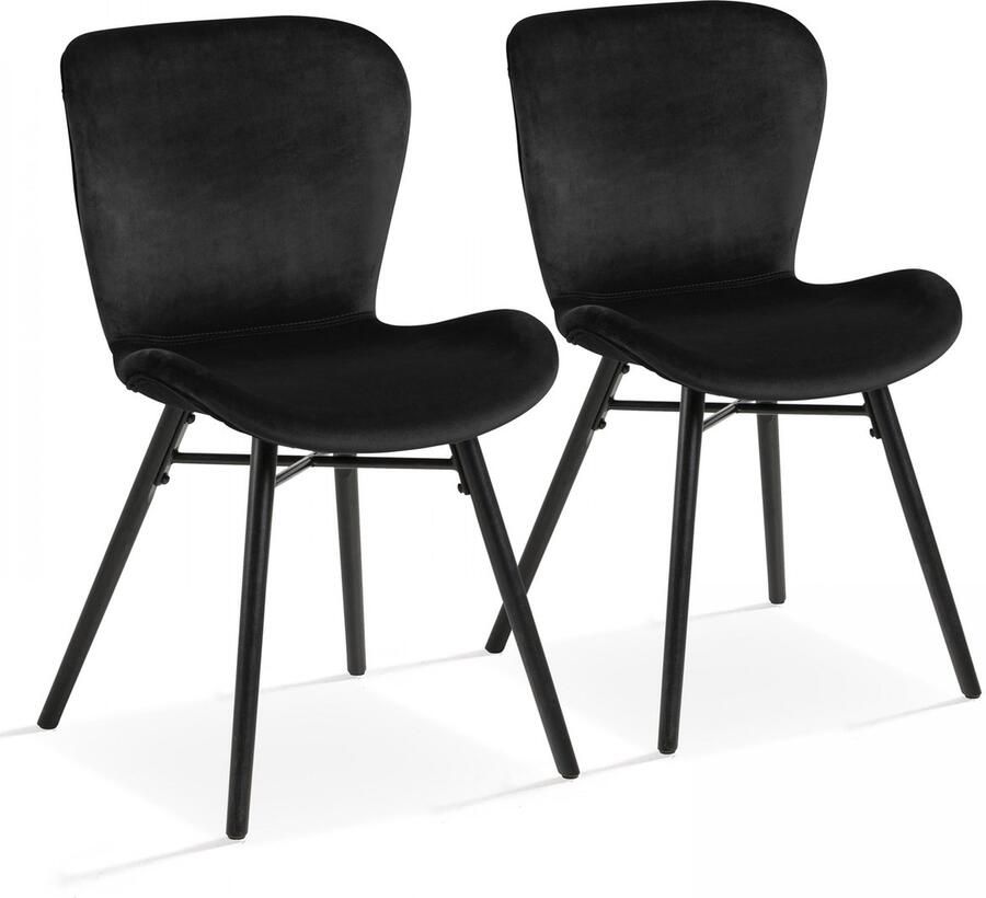 Oviala Set van 2 zwarte fluwelen stoelen