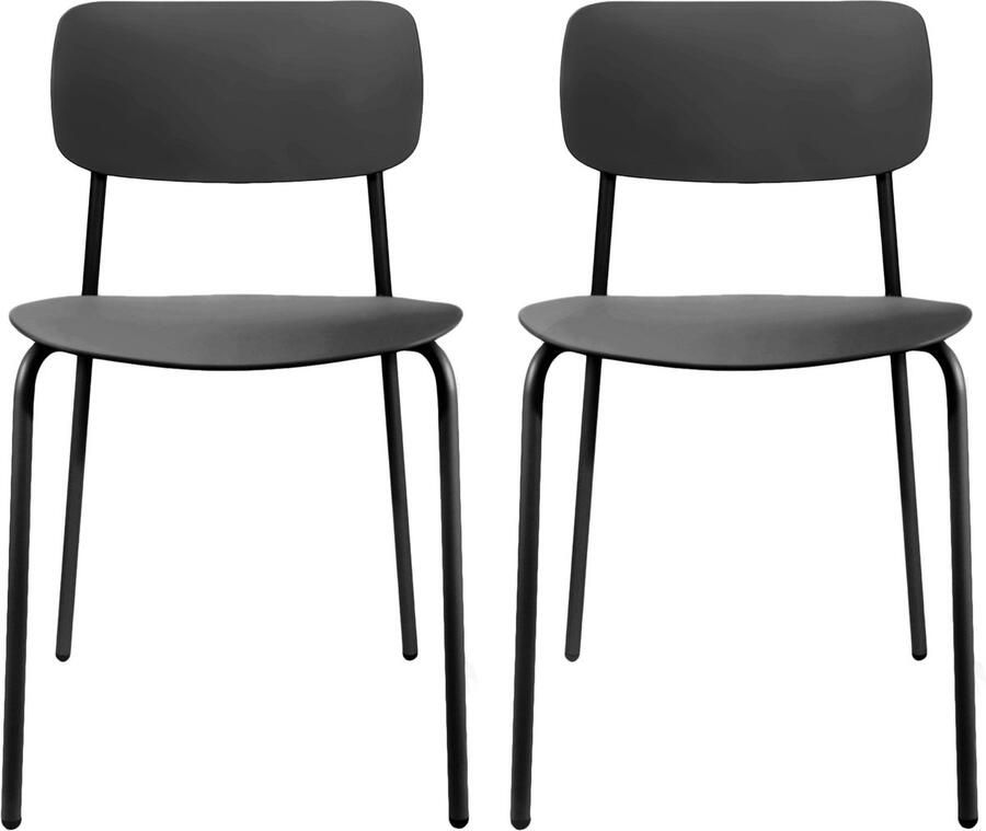 Oviala Set van 2 zwarte stoelen van staal en kunststof Carla