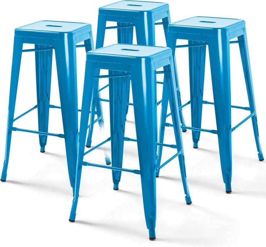 Oviala Set van 4 barkrukken van glanzend blauw staal Indus