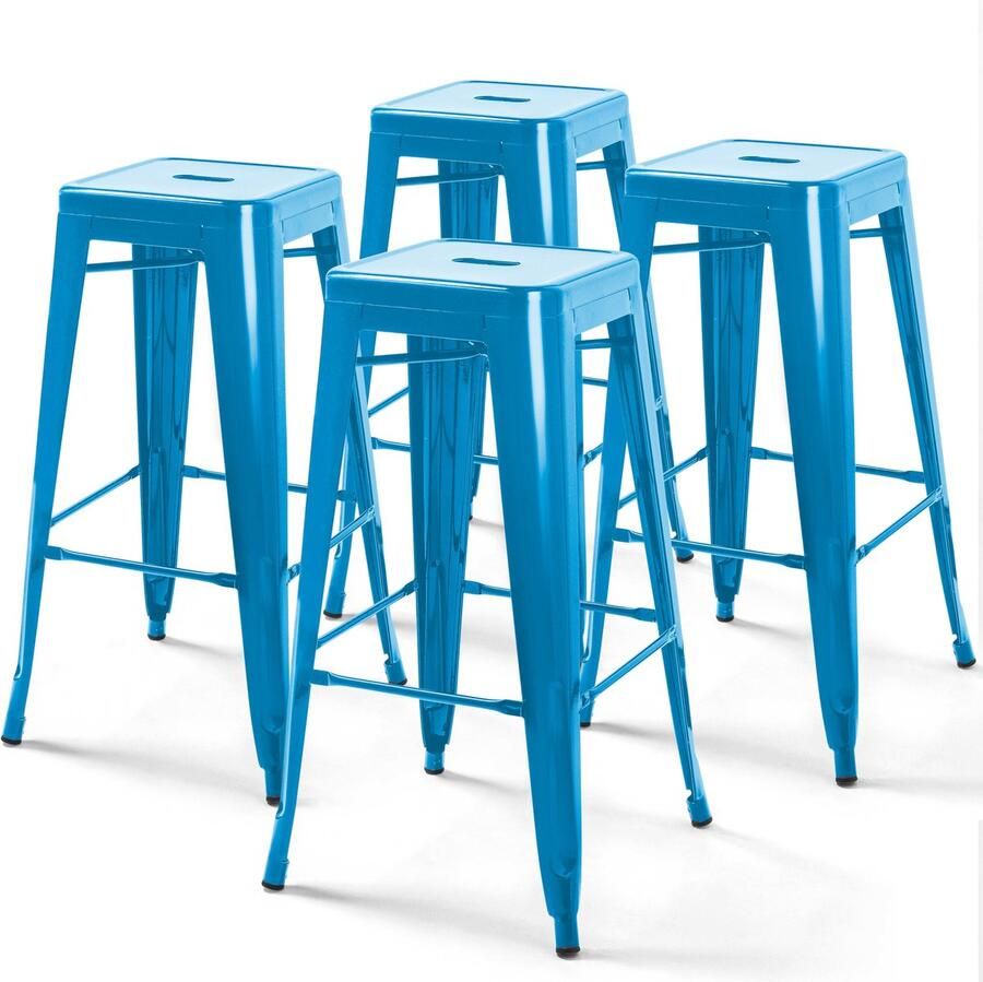 Oviala Set van 4 barkrukken van glanzend blauw staal Indus