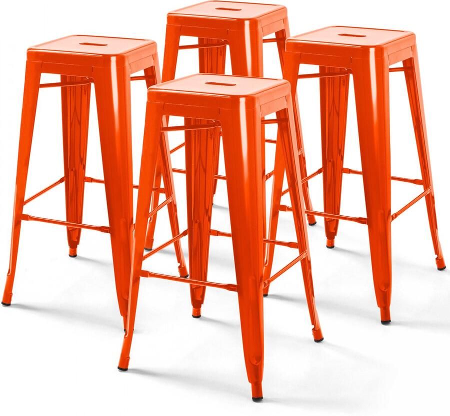 Oviala Set van 4 barkrukken van glanzend oranje staal