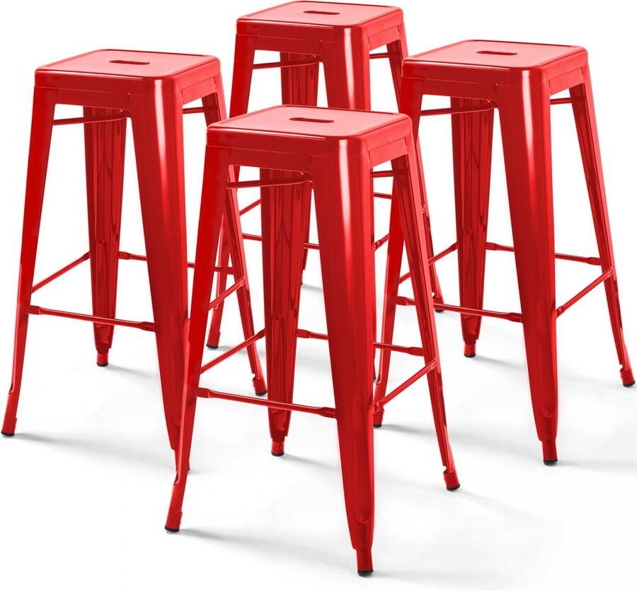 Oviala Set van 4 barkrukken van glanzend rood staal Indus