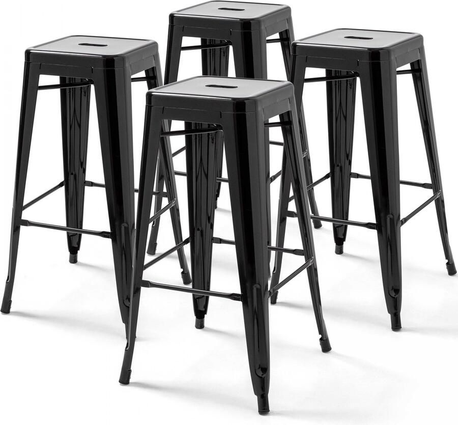 Oviala Set van 4 barkrukken van glanzend zwart staal Indus