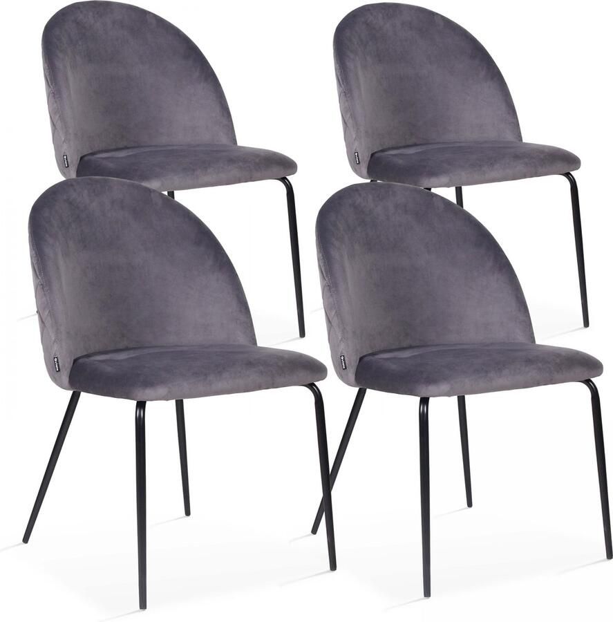 Oviala Set van 4 grijze fluwelen stoelen Chester