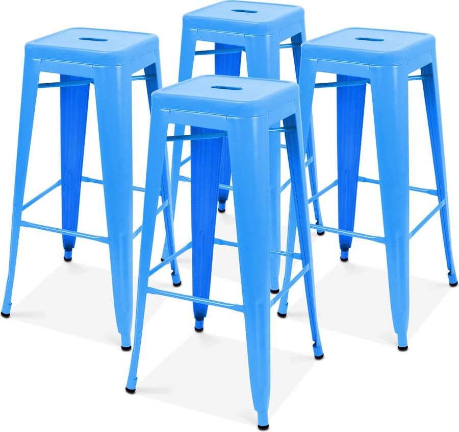 Oviala Set van 4 mat blauwe stalen barkrukken Indus