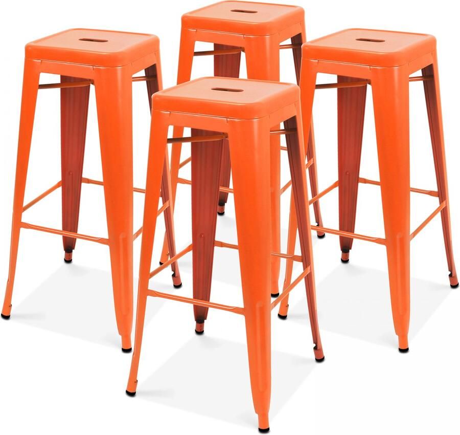 Oviala Set van 4 mat oranje stalen barkrukken