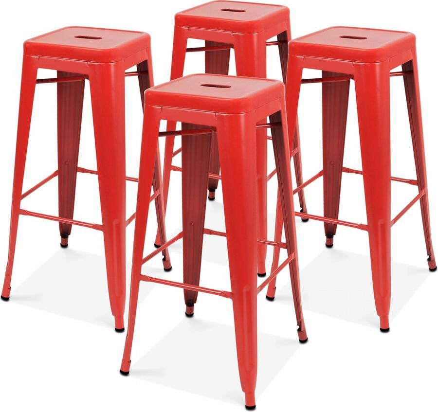 Oviala Set van 4 mat rode stalen barkrukken