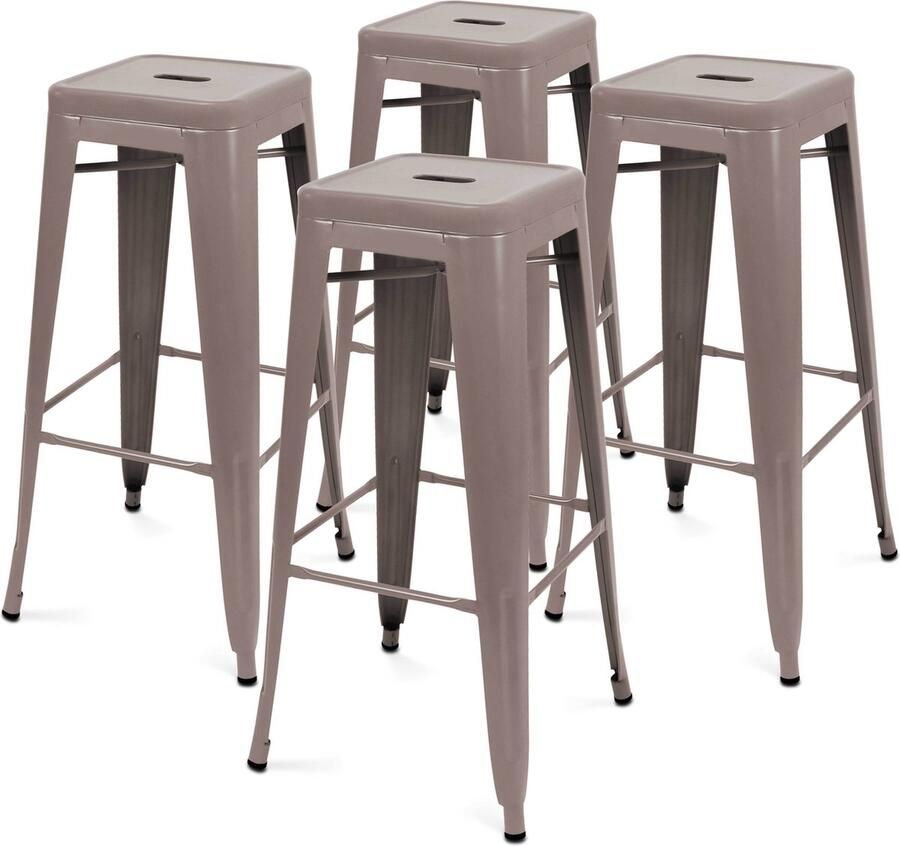 Oviala Set van 4 matte tuinkrukken in taupekleur Indus